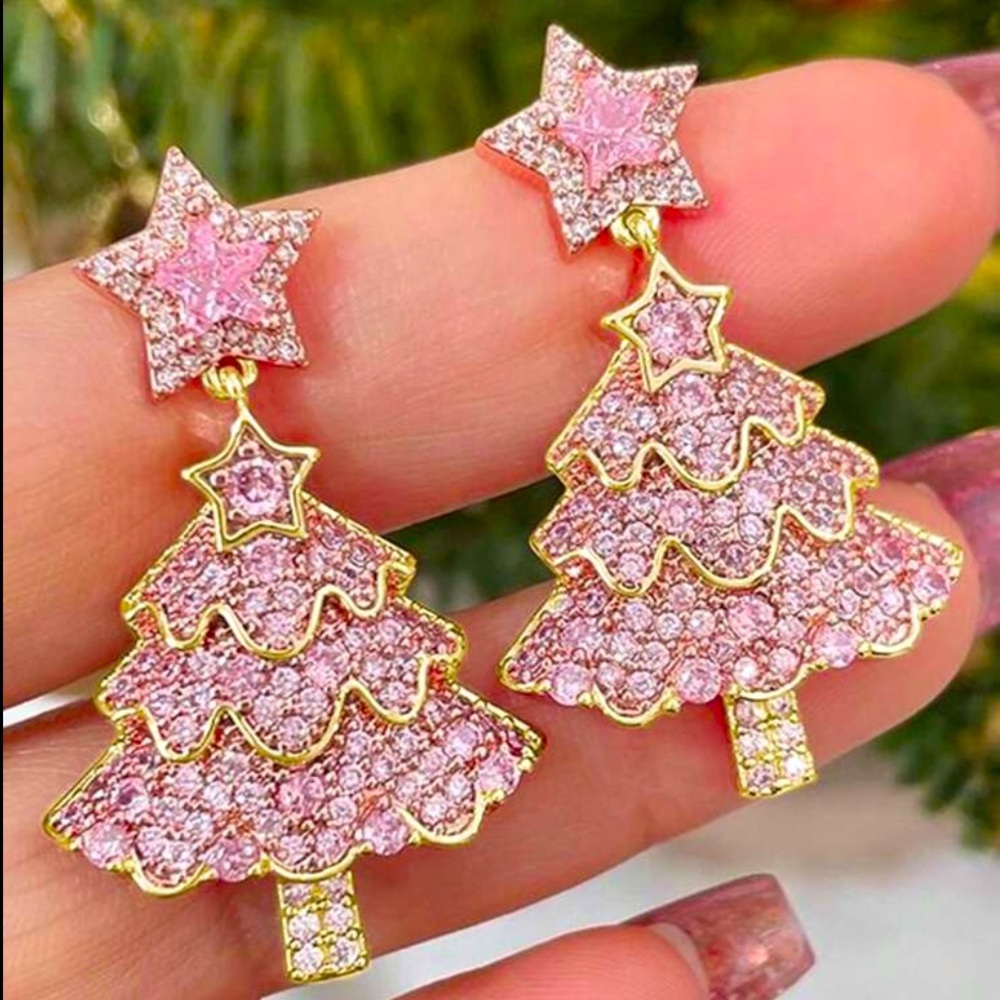 Cubic Zirconia Christmas Tree Earrings